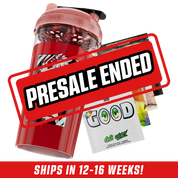 Red shaker cup with a glittery pink lid and anime girl illustration wearing a "MINI MILK" shirt on the front.