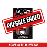 Black fingerboard with red wheels featuring an anime-style character in black and white with red accents in black packaging.