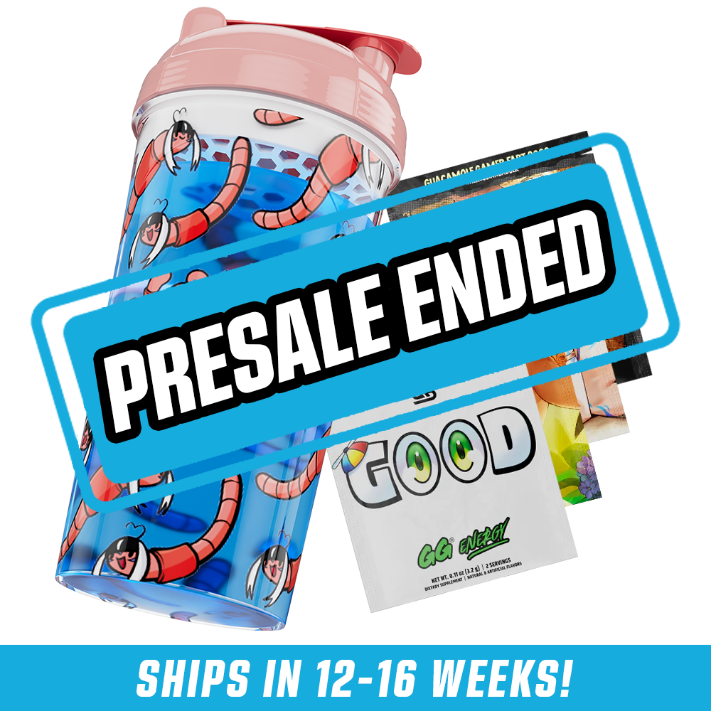 Blue cup with pink lid featuring cartoon worm characters with black hair and white highlights and "Wormlily" text.