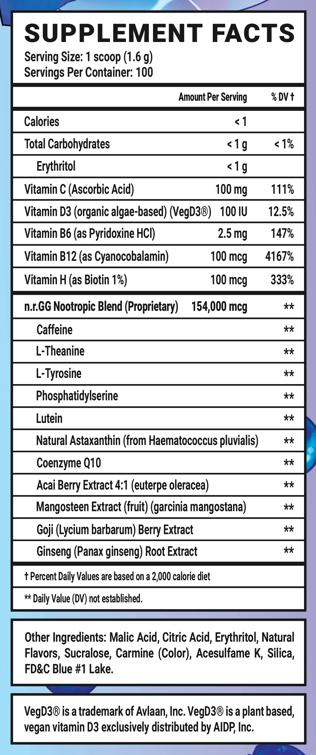 BaoBerry GG by Bao - 100 Servings Nutrition Chart