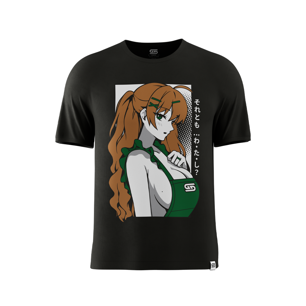 Black short-sleeve crew neck t-shirt shown from the back in size 6XL with a smooth, plain fabric.