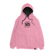 Pink hoodie with anime girl holding a birthday cake and "Happy Birthday" text in black and white on the back.