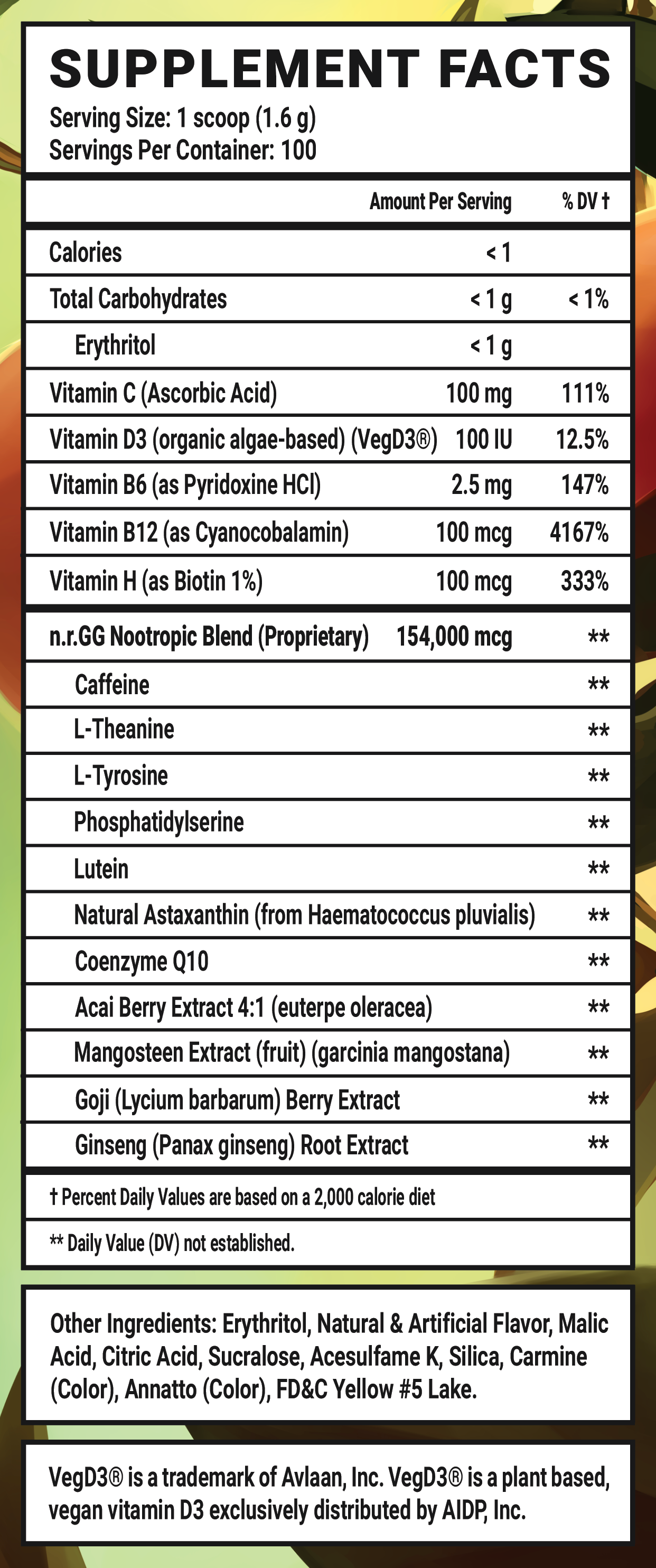 Brand Risk - 100 Servings Nutrition Chart