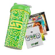 Green and yellow abstract patterned shaker with a bright green lid and white "Gamer Supps" logo on the side.