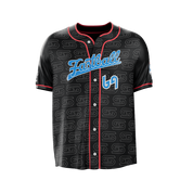 Black jersey with red sleeve trim, white "Waifu Cups" text on sleeve, and blue and white graphic on side panel.
