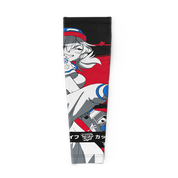 Black, red, and gray gaming sleeve featuring an anime-style character with blue accents and a baseball motif.