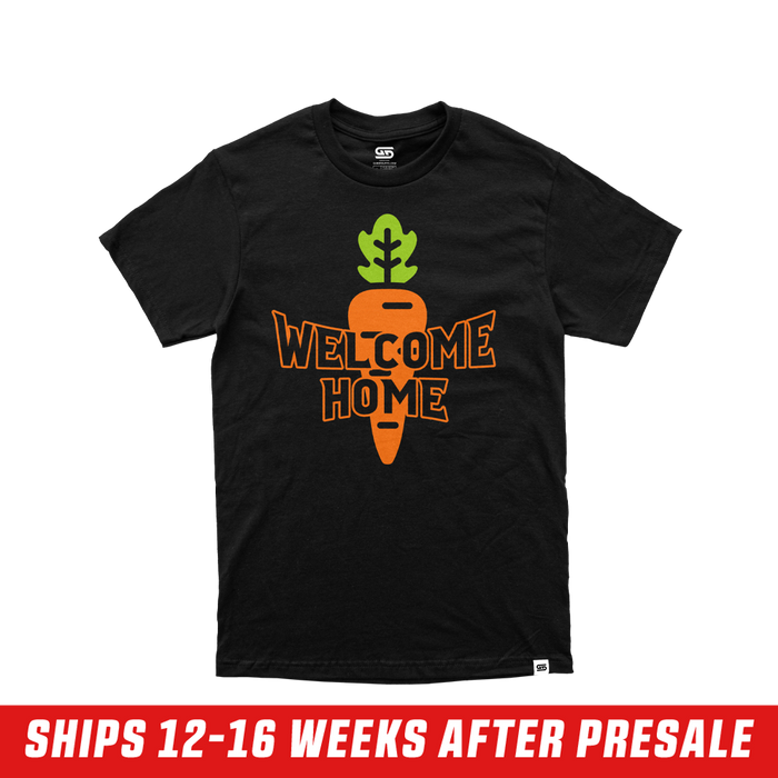 Black short-sleeve shirt with a small orange "GJ" logo centered near the upper back neckline.