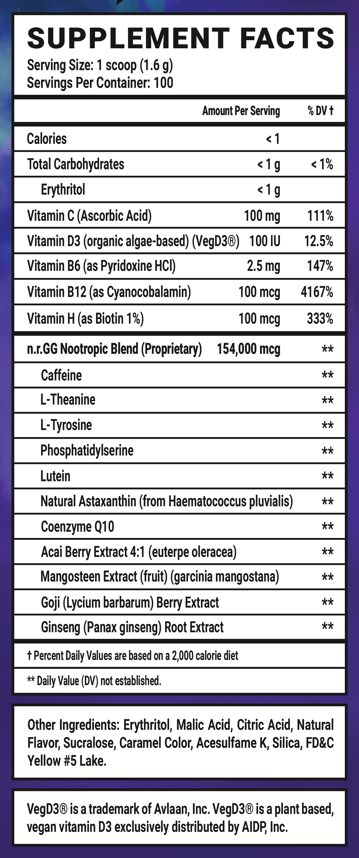 JoJo's Ocean Stone Fruit - 100 Servings Nutrition Chart
