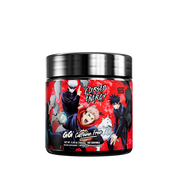 Black and red container with nutritional facts and warning labels for a caffeine-free energy supplement.