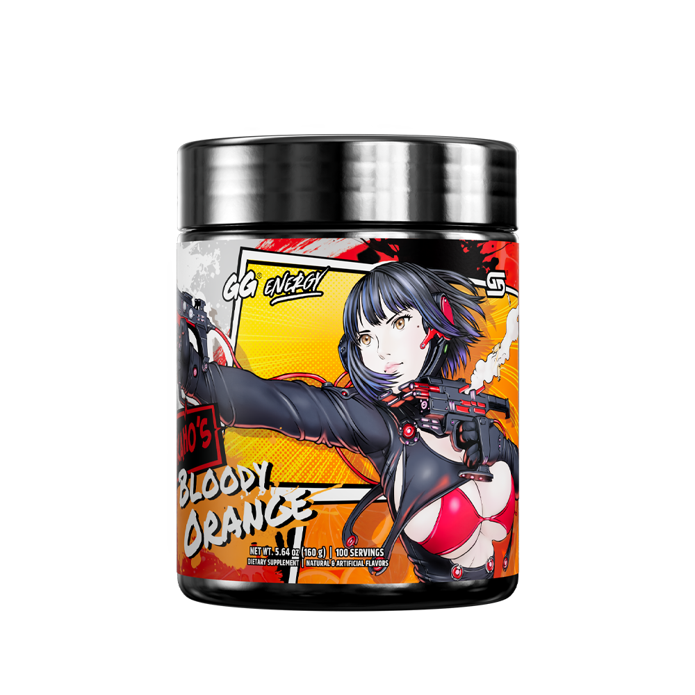 Black and red supplement container with detailed white nutrition facts and ingredient labels on the back side.