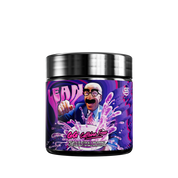 Blue supplement container with black lid showing detailed white nutrition facts and ingredient text on the back label.