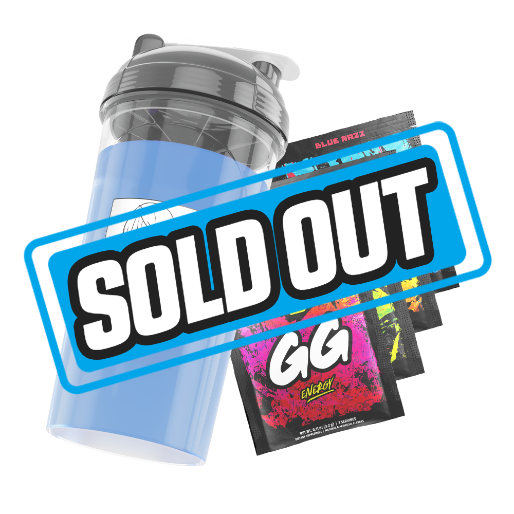 Clear shaker bottle with black lid and blue liquid inside, featuring a bold black stylized "S" logo on the front.