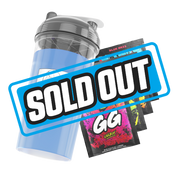 Clear shaker bottle with black lid and blue liquid inside, featuring a bold black stylized "S" logo on the front.