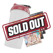 White shaker cup with a red lid featuring a black and white Jujutsu Kaisen logo and Crunchyroll branding.