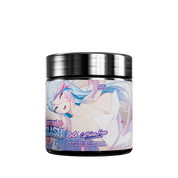 Black container with a purple and pink label showing detailed supplement facts and usage directions for Sakura Splash GG.
