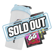 White shaker cup with a light blue lid featuring a black and white stylized "SG" logo and Jujutsu Kaisen text.