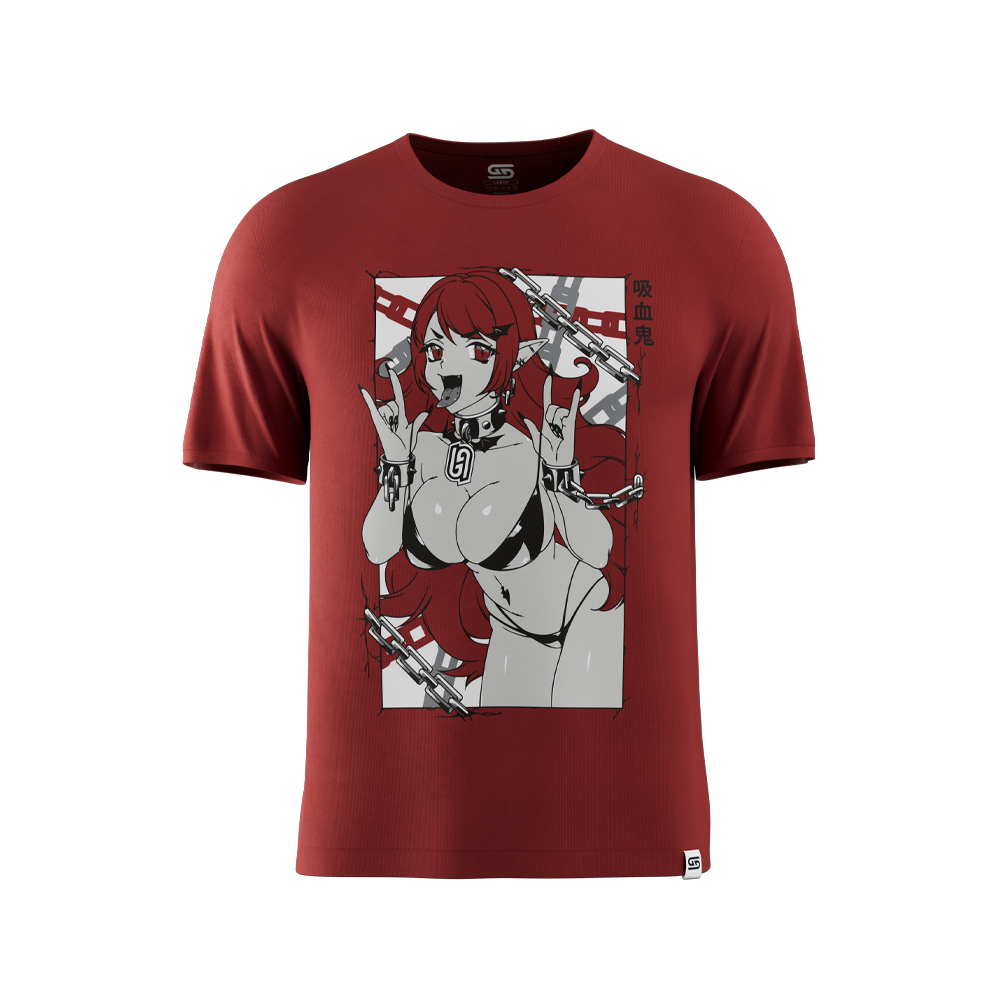 Plain dark red short-sleeve t-shirt shown from the back in size 6XL with a crew neckline.