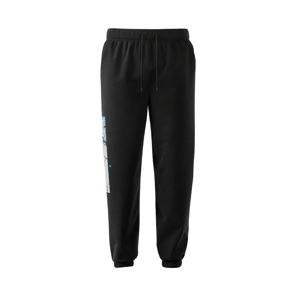 Black sweatpants with elastic cuffs, side pockets, and a drawstring waistband in 3XL size.