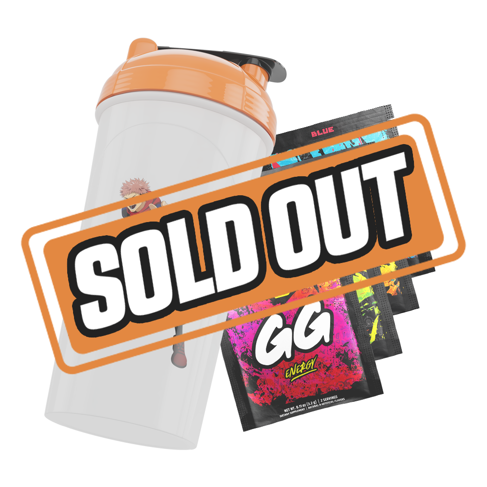 White shaker cup with an orange lid featuring a black Jujutsu Kaisen logo and Crunchyroll branding.