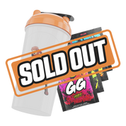 White shaker cup with an orange lid featuring a black Jujutsu Kaisen logo and Crunchyroll branding.